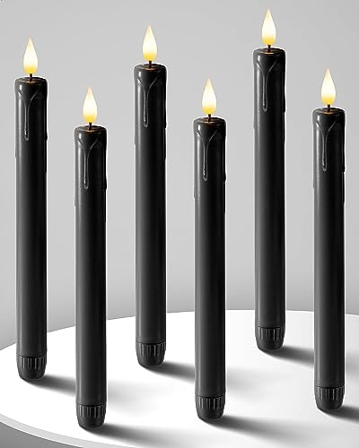 Homemory Schwarz flackernd stabkerzen, LED-Kerzen Batteriebetrieben, flackernde Kerze Sticks für Party Halloween Indoor-Dekoration, 6 Stück, 24.3cm