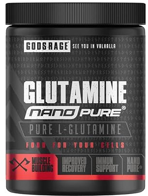 GODSRAGE L-Glutamin Pulver 500 g – 10 g Glutamin pro Tagesdosis – leicht dosierbares Pulver mit NanoPure® Technologie, extra fein 99,9% Reinheit – Made in Germany