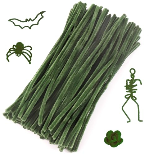 Caydo 100 Pieces Dark Green Pipe Cleaners Craft Supplies Flexible Chenille Stems for DIY Crafts Project and Decoration, 6 mm x 30 cm