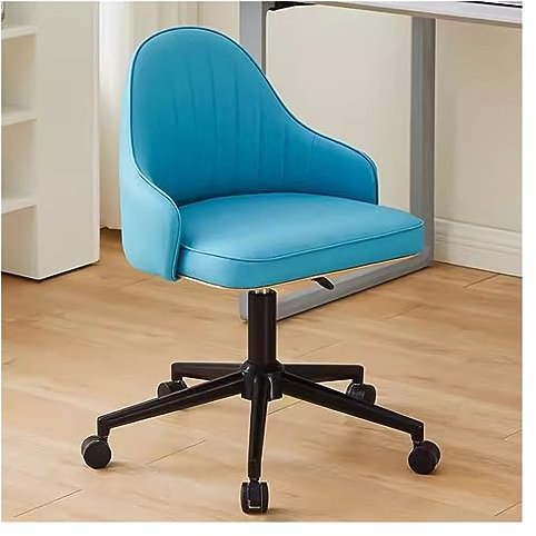 WIGSELBL Schreibtischstuhl aus Kunstleder, Drehsessel, Bürostuhl mit schwarzem Rahmen, höhenverstellbarer Computer-Arbeitsstuhl, moderner Rollstuhl, ergonomischer Gaming-Stuhl mit Rädern (Farbe: Blau)