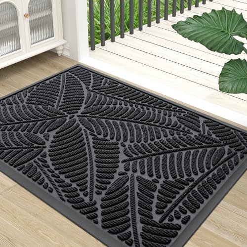 Colorxy Waterproof Doormat, Sturdy Natural Rubber Front Indoor Mat, Non Slip Low Profile Indoor Outdoor Door Mats, Stain and Fade Resistant Floor Mat, Easy Clean Patio Entrance Mat, 29.5x17, Black
