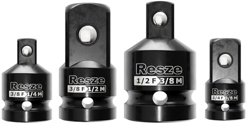Resze 4PCS Impact Socket Adapter and Reducer Set,2/1to 3/8 & 3/8to 1/2& 3/8to 1/4& 1/4to 3/8Drive Socket Adapter Set, Square Adapter Breaker Bar Wrench Conversion Kit Mechanic tools
