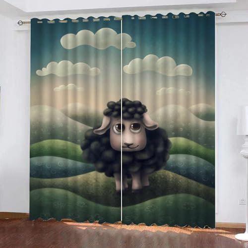 GIOVIA 3D Schaf Gardinen Abdunkelnde Lustige Tiere Kindervorhänge Vorhang mit ösen 2er Set Vorhänge Blickdicht Verdunkelungs für Kinderzimmer Schlafzimmer Wohnzimmer B 140 X H 160 cm