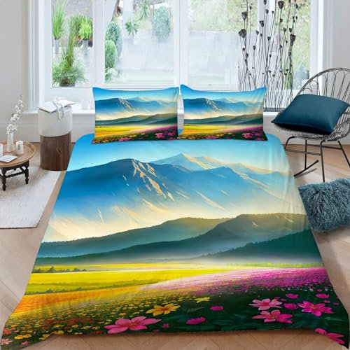 MAQUE SchöNheit BettwäSche 155x220 Landhausstil Wunderschön Bedrucktes Mikrofaser-Bettwäscheset, Flauschiger Bettbezug mit Reißverschluss und 2 Kissenbezüge 80 x 80 cm
