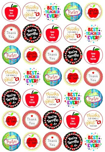 35 x Thank You Teacher Mix Edible Wafer or Icing Cupcake Toppers Fun School Party Cake Decorations Perfect For Brownies Cookies Muffins & More! (Edible Wafer Card)