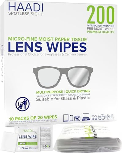 Glasses Cleaner Wipes 200 Individually Wrapped Lens Wipes Multipurpose Suitable for Spectacle Lenses, Cameras, Binoculars, Mirrors, Screens, Optical and Electronic Devices