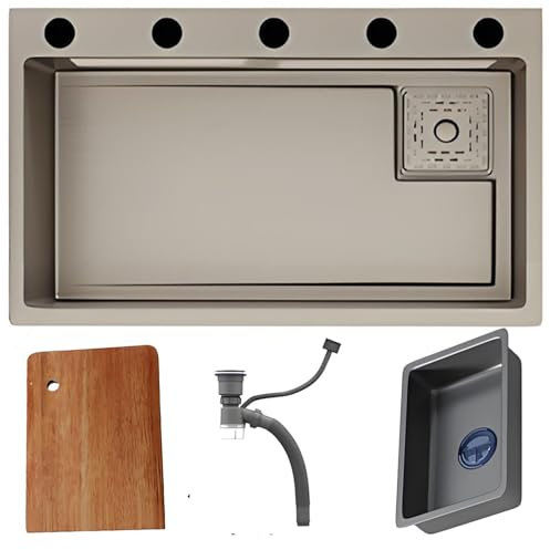 Waben Küchenspüle, Grau Einbau Waschbecken aus Edelstahl 304, Unterbau Rechteckig Multifunktionale Spüle mit Kanalrohr für Camping Arbeitsplätze Bars Restaurants Wohnmobile Spülbecken(75*45cm)