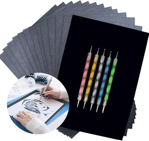 Hongmeru 100 Sheets Black Carbon Paper for Tracing & Transfer -A4 Carbon Copy Paper with 5 Embossing Styluses for Fabric/Wood/Paper/Slate/Glass - Multipurpose Transfer Paper for Dressmakers, Crafters