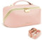 Prite Borsa cosmetica di grande capacità portatile da viaggio make up borsa impermeabile in pelle PU trousse o beauty case con separatore trasparente e maniglia, 01 rosa., m