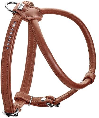 Hunter Hundegeschirr Round & Soft Canadian UP, Farbe: Cognac, weiches, geschmeidiges Leder, rundgenäht, fellschonend, nachhaltig, Made in Germany, Größe: XXS-XS