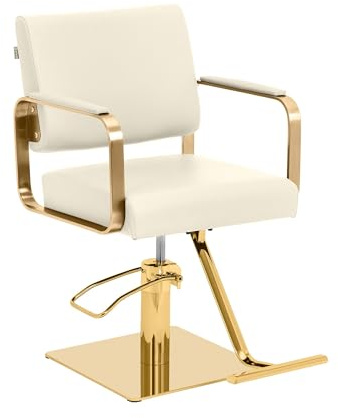 Physa Sillón de Peluquería con Reposapiés Altura de Asiento 50-66 cm 200 kg Crema y Dorado Sillón de barbería Silla de peluquería Silla de barbería de barbero
