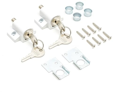 TSS 2 Pcs Sliding Patio Door Lock, Sliding Door Lock for Additional Security. Supplied with Fixtures and Fittings. Universal Lock Suitable for Most Door Types., 45 x 47 x 25mm (White)