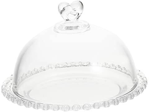 OFFSCH Glas Kuchenkuppel 1 Satz Transparente Servierhaube mit Teller | Rundes Design, Glas Ausführung, für Küche und Aufbewahrung, Kreative Klare Optik, Feine Details
