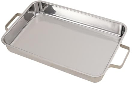 Folpus Tiefes Fischbackblech aus Edelstahl, Tiefe mit Griffen, Flache Oberfläche, rechteckiges Lebensmittelzubereitungsblech für Hühnerfleisch, M