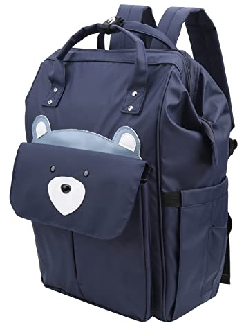 Babyblöjväska, Babyryggsäck Sköjväskor Unisex Snygg Reseryggsäck Blöja Nyfödd Essentials Ryggsäcksväska med Handtag Reseryggsäck för Mamma, Pappa, Nyfödd (Marin björn)