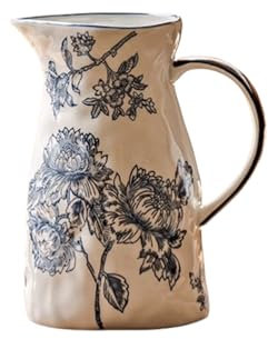 HGTYDV2 Vase pichet en céramique Vase Vintage en Porcelaine Bleue et Blanche avec poignée Vase Chinoiserie Vase à Fleurs décoratif Pichet pour décor d'arrangement Floral de Salon