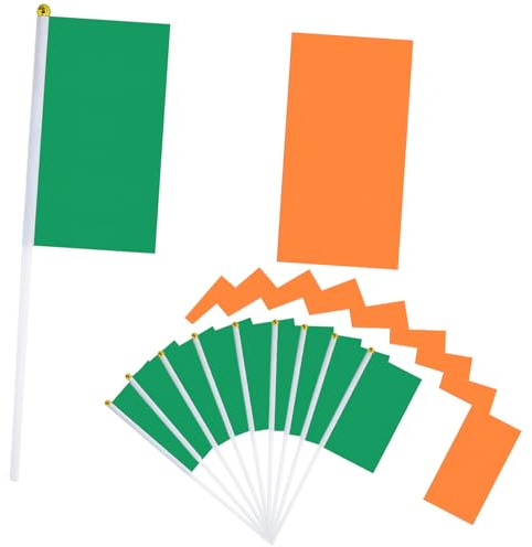 10 piezas Bandera de Mano Irlanda,Pequeña Personalizada Banderas con Mastil para Decoración Patio,Balcón,Jardin,Barra,para Juegos de Fútbol,Eventos Deportivos,Día Nacional,Fiesta de Irlanda