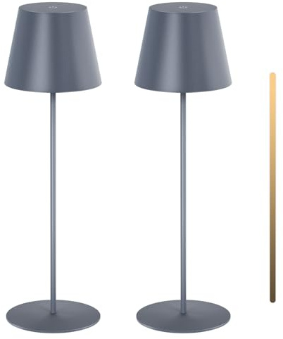 MALUX 2 pezzo Lampada da tavolo a LED senza fili con touch, ricaricabile per interni ed esterni, 3 temperature di colore senza livelli continui, funzione timer, lampada a batteria per esterni