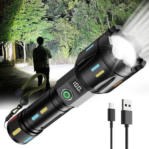 K KASONIC Lampe Torche LED Rechargeable avec Zoom, Indicateur de Batterie | Lampe de Poche USB Puissante avec Niveau de Batterie, Paour Camping, Randonnée, Promenade du Chien et Urgences
