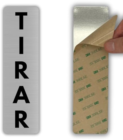 LEIASA | Señal Adhesiva Tirar Puerta - 5x18 cm - Grosor 0.8 mm - Aluminio - Rótulo de Instrucción Puerta - Signo Tirar - Cartel Adhesivo 3M - Indicación Uso Puerta - Tirar Puerta