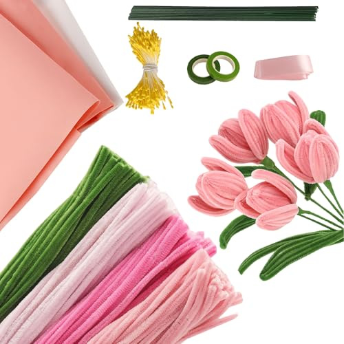 Yoedge Kit de limpieza de tuberías: 400 piezas de un juego completo para hacer flores con alambre de flores, cinta de crepé y papel floral, ramos de bricolaje con cinta e instrucciones