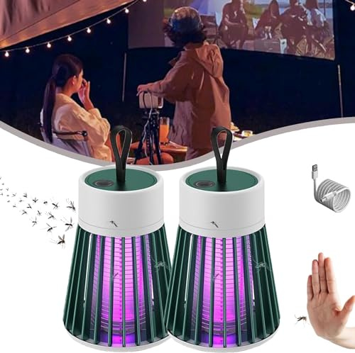 MozzGuard 2025 Lot de 2 lampes anti-moustiques imperméables pour extérieur avec charge USB Vert