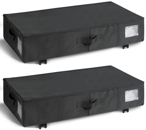 Maphissus 2 Pack Under Bed Storage on Wheels, Rolling Underbed Containers Bins with Lids,Bedroom Organizer for Clothes, Shoes, Blankets