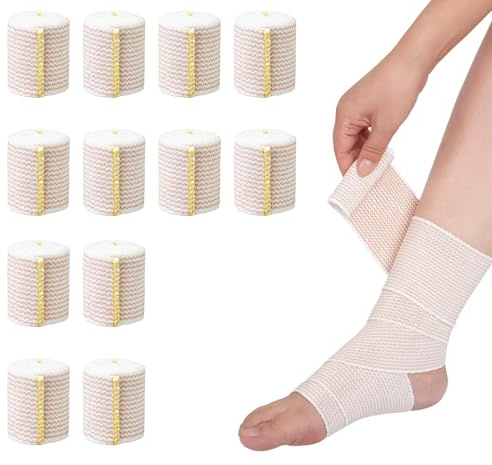 2 in Elastic Bandage Wrap 12 Pack, Compression Bandage Wrap for Ankle, Elbow, Knee, Shoulder,Tummy, Body, Premium Sport Support & Injury Recovery, Reusable & Durable