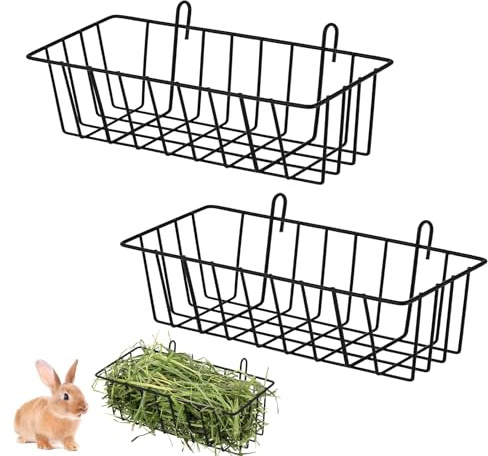 2 Stück Kaninchen Metall Heuraufe, Kaninchen Heu Futterstation, Heuraufe Metall Aufhängen, Heu Futtertrog Für Häschen, Grashalter, Kleintierkorb Mit Haken
