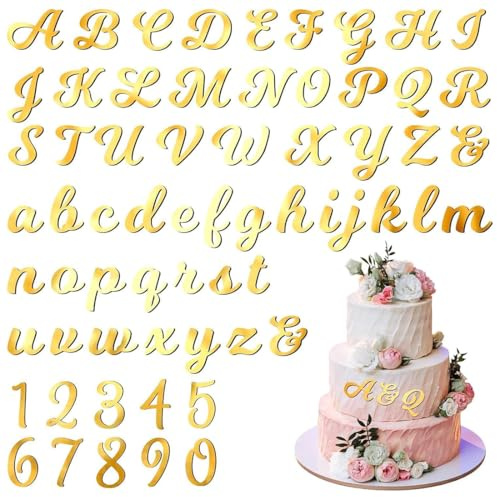64 Decoraciones de Letras para Tartas, Decoración de Número para Tarta, Decoraciones Acrílicas Doradas para Tartas de Cumpleaños