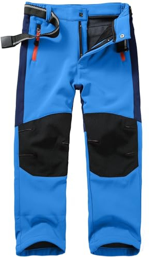 Pantalón de esquí Softshell para niños, con forro, cargo, pantalón térmico para niños y niñas, pantalón de nieve para invierno, pantalón de exterior, pantalón de senderismo, azul, 9-11 años