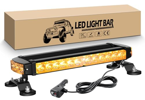 RIGIDON Barre Lumineuse Clignotante Stroboscopique à LED, 15 37 cm 30LED | Ambre, 12V 24V Avertissement Clignotant d'urgence Chasse Rampe Gyrophare Magnetique Led pour Voiture Véhicule Camion Remorque