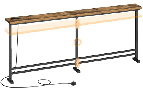 YATINEY 15 cm Slim Console Table, Height-Adjustable Behind Sofa Table, 200 cm Hallway Table, Narrow Long Sofa Table with Power Outlet, for Living Room, Hallway, Entryway, Rustic Brown XCT09KBR