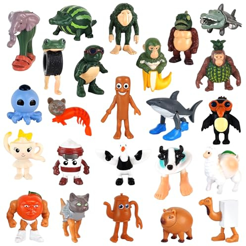 24 Pezzi Figure Italian Brainrot,Tung Tung Tung Tun Sahur&Tralalero Tralala,Figurine Italian Brainrot stampate in 3D,Animali divertenti giocattoli decorazioni,Figurine Italia-n Brainro per bambini