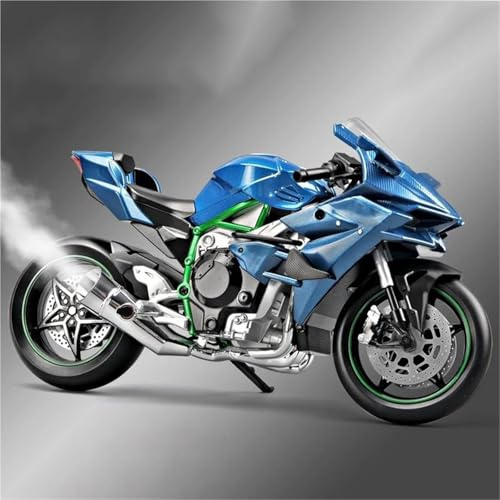 Modelo a Escala de Moto Juguetes con Sonido Y Luz 1:9 para Kawasaki H2 H2R, Modelo De Motocicleta Carreras Aleación, Miniatura Metal Fundido A Presión, Regalo Colección(BLU)