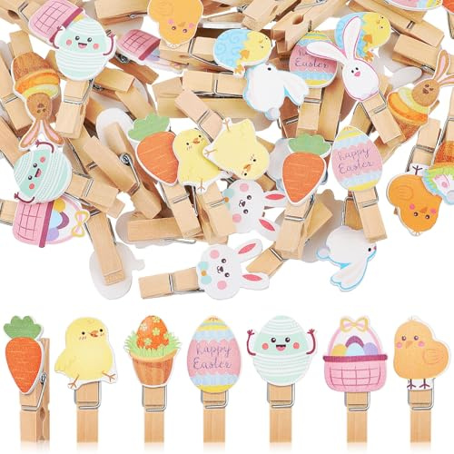 STOBAZA Lot de 70 Mini Pinces à Linge en Bois Style Dessin Animé Clips d'Organisation d'Images Polyvalents Petits Clips Photo pour Bricolage Décoration et Fixation de Photos