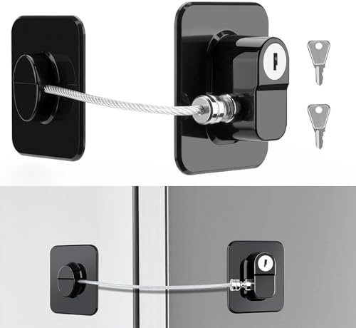 2 Pack Fridge Lock with Key, Refrigerator Lock, Child Locks, Window Locks Child Safety, Self Adhesive Children Fridge Door lockss for Cabinets Drawers, Oven and Fridge