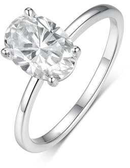 Ayoiow Trauringe 9 Karat für Damen, 2.5ct Moissanit Oval Vorsteckring Weißgold 375 für Sie, 9 Karat Weißgold Größe 60 (19.1)