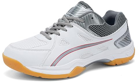 Wizeny Scarpe da Tennis Uomo Scarpe da Sportive Badminton Leggere Scarpe da Squash Antiscivolo Scarpes da Table Tennis Indoor,Grigio,45 EU