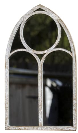 Darthome Gothic Arch Garden Mirror, Metal and Glass, Distressed Finish, Wall Mounted, Indoor/Outdoor, W25cm x H42cm