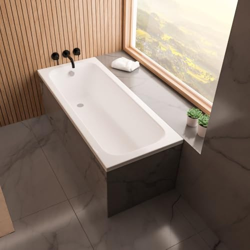 ECOLAM Baignoire Pola 180x75 cm revêtement polystyrène siphon silicone