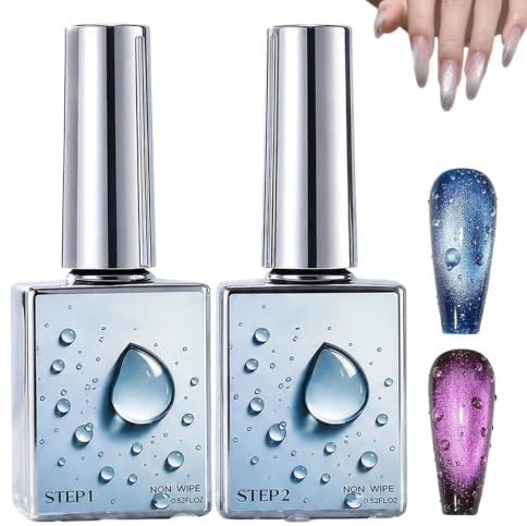 2 Pieces Water Drop Top Coat Gel - No Wipe,15ml Gel 3D Ongle,3D Gels Nail Art Raindrop Manicure,Soak Off UV LED Gels Nail Polish,Pour Nail Charms Design dans le Salon DIY,Pour les Filles et les Femmes