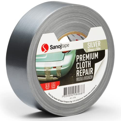 Sanojtape Extra Power Panzertape Silber 50mm x 50m Gewebeband zum Reparieren, Befestigen, Bündeln Strong Gaffa Klebeband