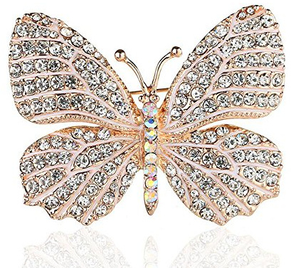 Belons, elegante spilla a forma di farfalla con diamanti sintetici in cristallo, per feste nuziali, da donna e ragazza, nero/bianco e Lega, colore: White, cod. BLP0003-White