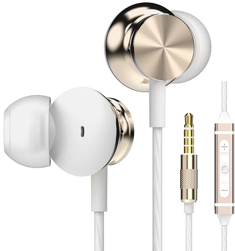 Betron BS10 Earphones Wired Earbud Headphones with Microphone, Gold | In-Ear, Plug in, 12mm Large Drivers, Bass Driven Sound, Noise Isolating, Ergonomic Comfortable Design, 3.5mm