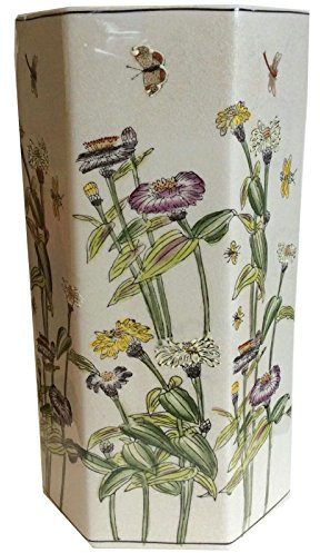 Acacia Home Hexagonal Wild Flower Ceramic Umbrella Stand/Walking Stick Stand