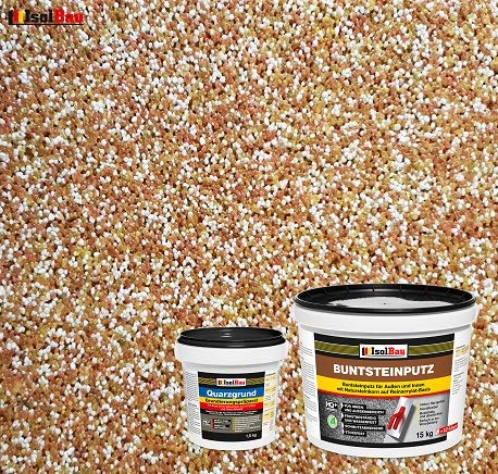 Isolbau - Buntsteinputz für Außen und Innen (Braun, Weiß, Gelb) 15 kg - BP40 Mosaikputz Dekorationsputz Frostsicher, Wasserfest, Stoßfest - mit Quarzgrund 1,5 kg