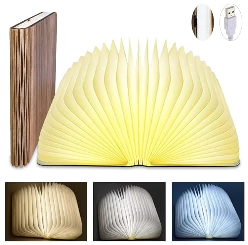 Anwick Lamp Book Large Size Folding Mood Light, Novelty LED Night Light, USB Large Capacity Rechargeable Wooden Table Lamp