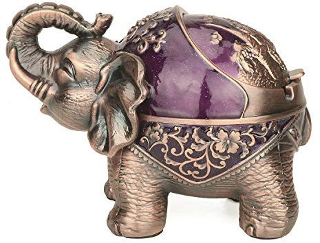 LAUYOO Elephant Decorative Ashtray with Lid for Cigarettes Metal Smoking Ash tray Holder for Smoker Windproof Cigarette ashtrays for Indoors Outdoors Fancy Gift for Men Women (Dark Purple)