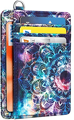Coco Rossi Slim Front Pocket Wallet RFID Blocking Minimalist Credit Card Holder Wallet with D-Shackle for Women,Mandala